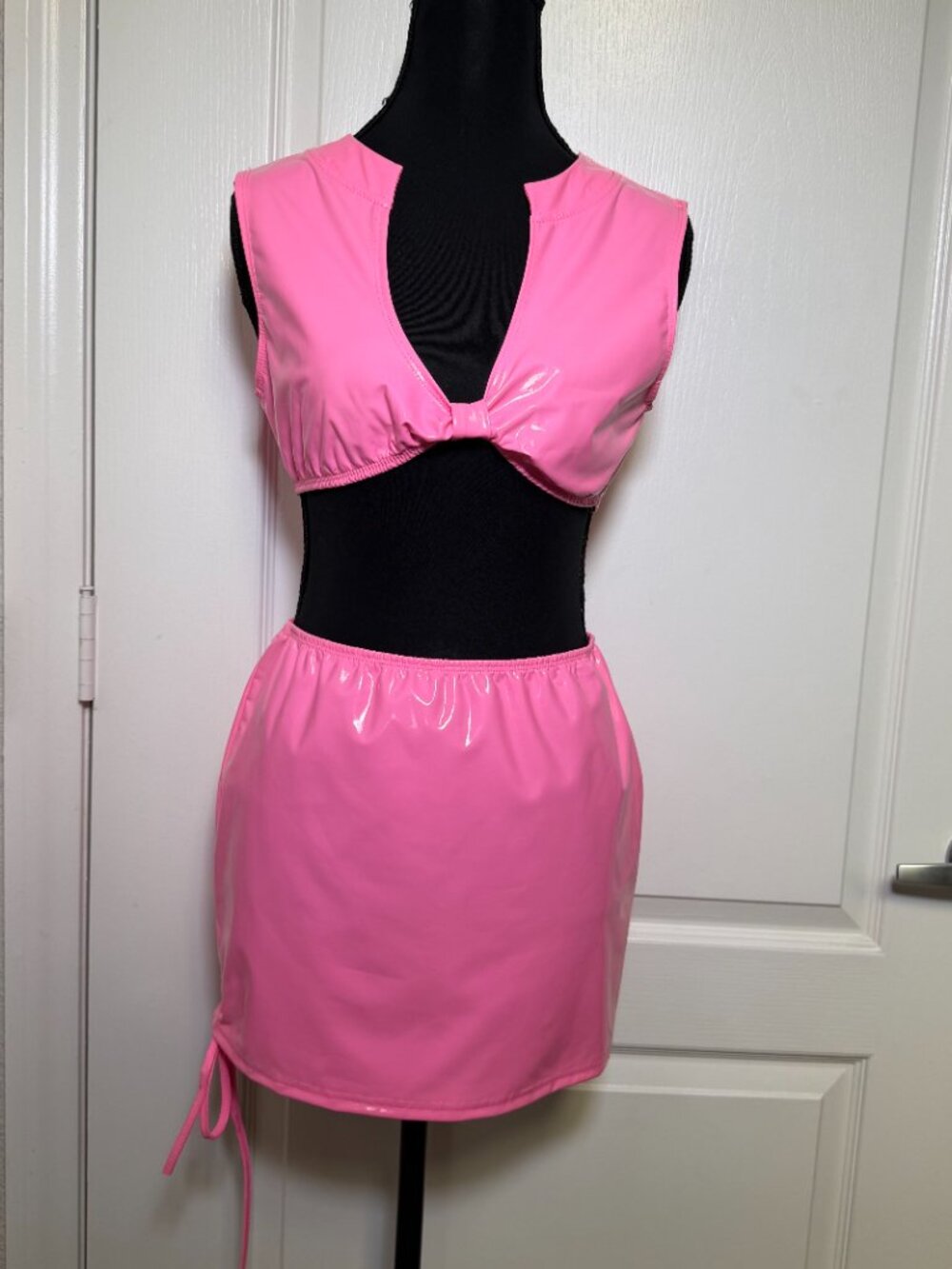 HOTTIE Pink Vinyl 2 Piece Skirt Set S Barbiecore Festival Clubwear NWT